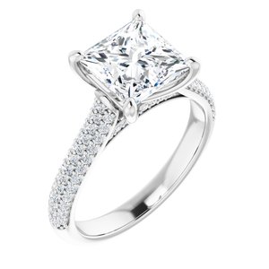 Platinum  7.5 mm Square Engagement Ring Mounting