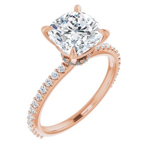 14K Rose  8 mm Cushion Engagement Ring Mounting