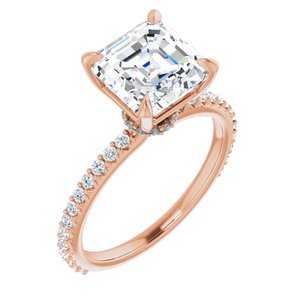 14K Rose  8 mm Asscher Engagement Ring Mounting