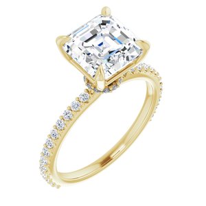 14K Yellow  8 mm Asscher Engagement Ring Mounting