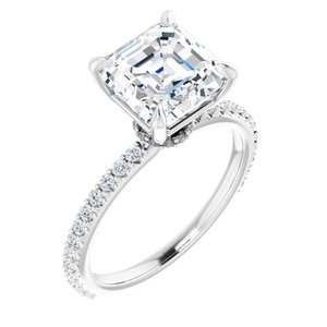 14K White  8 mm Asscher Engagement Ring Mounting