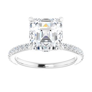 14K White  8 mm Asscher Engagement Ring Mounting