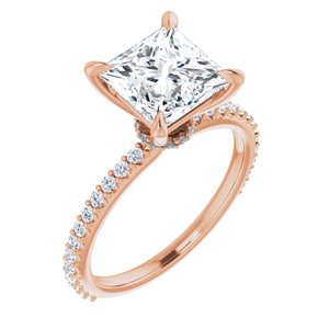 14K Rose  7.5 mm Square Engagement Ring Mounting