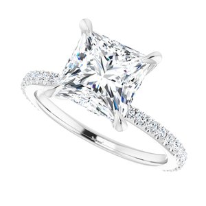 Platinum  7.5 mm Square Engagement Ring Mounting