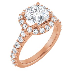 14K Rose  7 mm Cushion Engagement Ring Mounting