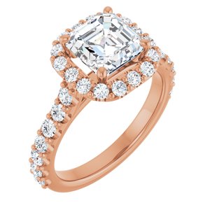 14K Rose  7 mm Asscher Engagement Ring Mounting