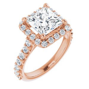 14K Rose  7.5 mm Square Engagement Ring Mounting