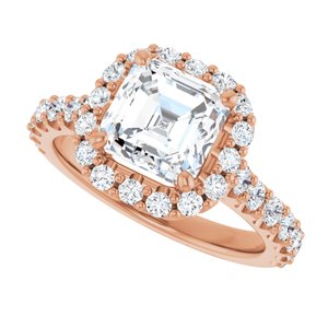 14K Rose  7 mm Asscher Engagement Ring Mounting