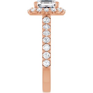 14K Rose  7 mm Asscher Engagement Ring Mounting