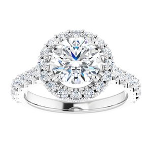 14K White  7.4 mm Round Engagement Ring Mounting