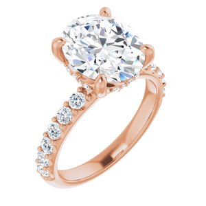 14K Rose  11x9 mm Oval Engagement Ring Mounting