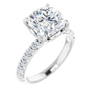 14K White  9x9 mm Cushion Engagement Ring Mounting