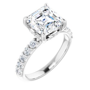 Platinum  8x8 mm Asscher Engagement Ring Mounting