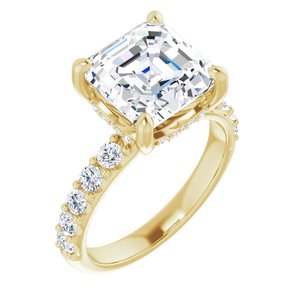 14K Yellow  9x9 mm Asscher Engagement Ring Mounting