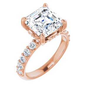 14K Rose  9x9 mm Asscher Engagement Ring Mounting