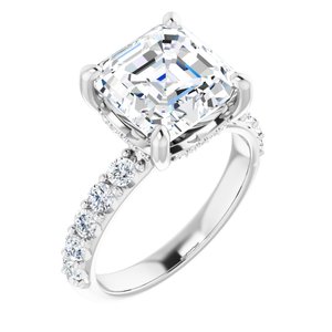 14K White  9x9 mm Asscher Engagement Ring Mounting