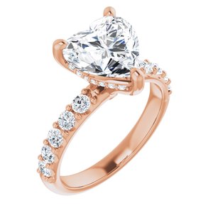 14K Rose  9x9 mm Heart Engagement Ring Mounting