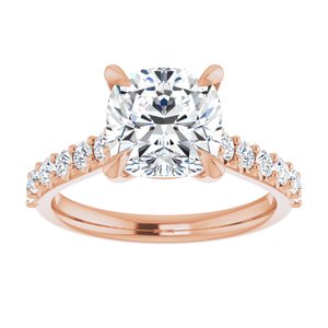 14K Rose  8x8 mm Cushion Engagement Ring Mounting