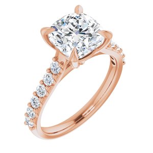 14K Rose  8x8 mm Cushion Engagement Ring Mounting