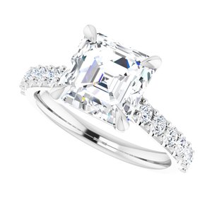 14K White  8x8 mm Asscher Engagement Ring Mounting