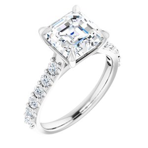 Platinum  8x8 mm Asscher Engagement Ring Mounting