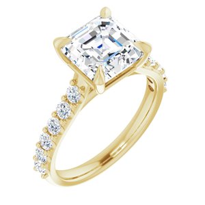 14K Yellow  8x8 mm Asscher Engagement Ring Mounting