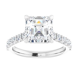 14K White  8x8 mm Asscher Engagement Ring Mounting