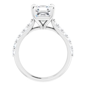 14K White  8x8 mm Asscher Engagement Ring Mounting