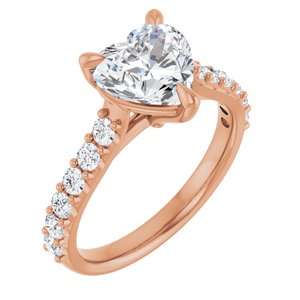 14K Rose  8x8 mm Heart Engagement Ring Mounting