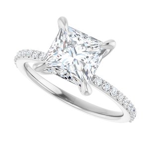 Platinum  7 mm Square Engagement Ring Mounting