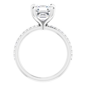 14K White  8 mm Asscher Engagement Ring Mounting