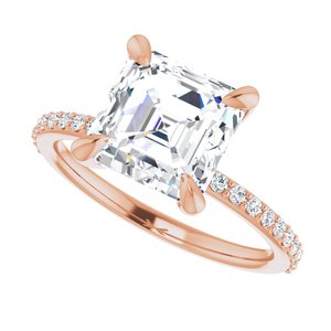 14K Rose  8 mm Asscher Engagement Ring Mounting