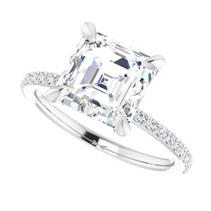 Platinum  8 mm Asscher Engagement Ring Mounting