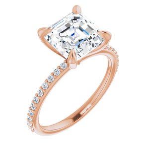 14K Rose  8 mm Asscher Engagement Ring Mounting