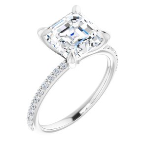 Platinum  8 mm Asscher Engagement Ring Mounting