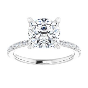 14K White  8 mm Cushion Engagement Ring Mounting