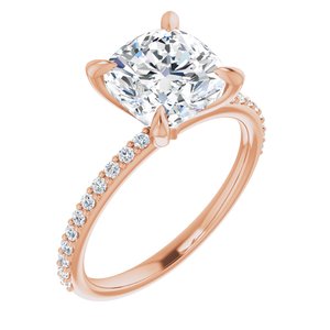 14K Rose  8 mm Cushion Engagement Ring Mounting