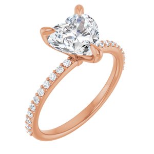 14K Rose  8x8 mm Heart Engagement Ring Mounting