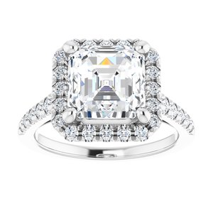 14K White 8x8 mm Asscher French-Set Engagement Ring Mounting