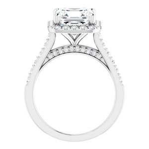 Platinum 8x8 mm Asscher French-Set Engagement Ring Mounting