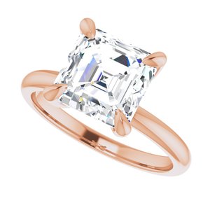 14K Rose  8x8 mm Asscher Solitaire Engagement Ring Mounting