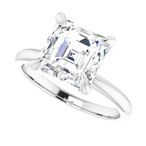 Platinum  8x8 mm Asscher Solitaire Engagement Ring Mounting