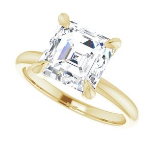 14K Yellow  8x8 mm Asscher Solitaire Engagement Ring Mounting