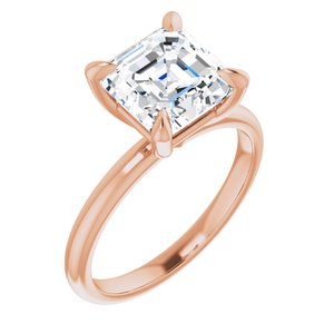 14K Rose  8x8 mm Asscher Solitaire Engagement Ring Mounting