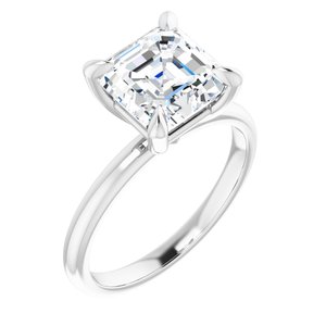 14K White  8x8 mm Asscher Solitaire Engagement Ring Mounting