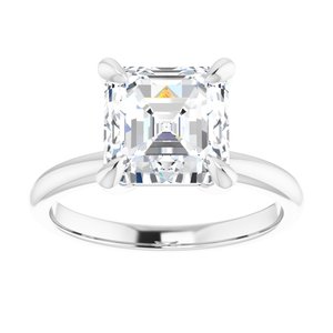 14K White  8x8 mm Asscher Solitaire Engagement Ring Mounting