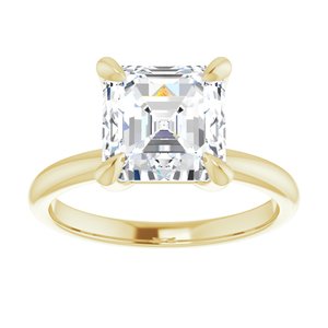 14K Yellow  8x8 mm Asscher Solitaire Engagement Ring Mounting