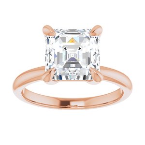 14K Rose  8x8 mm Asscher Solitaire Engagement Ring Mounting