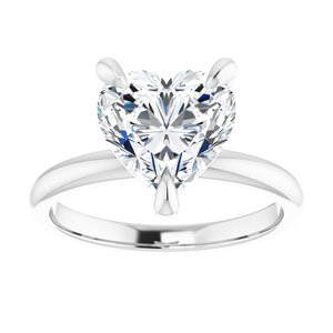 14K White  9x9 mm Heart Solitaire Engagement Ring Mounting