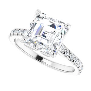 Platinum 8 x 8 mm Asscher Eternity Engagement Ring Mounting